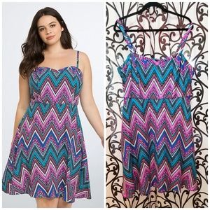 TORRID Plus Chevron Purple Blue Empire Waist Dress